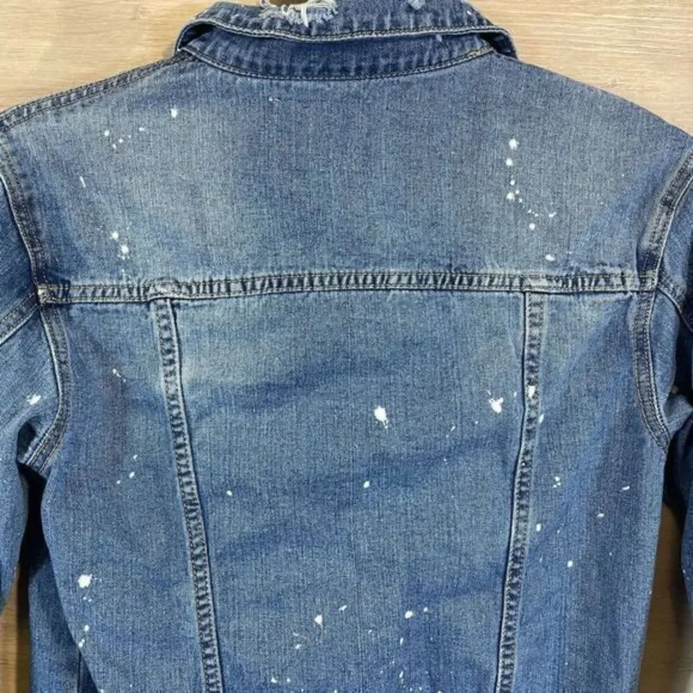 Queen Hearts Womens Long Denim Jacket‎ Blue Size Medium Distressed Grunge Rock - Picture 9 of 12